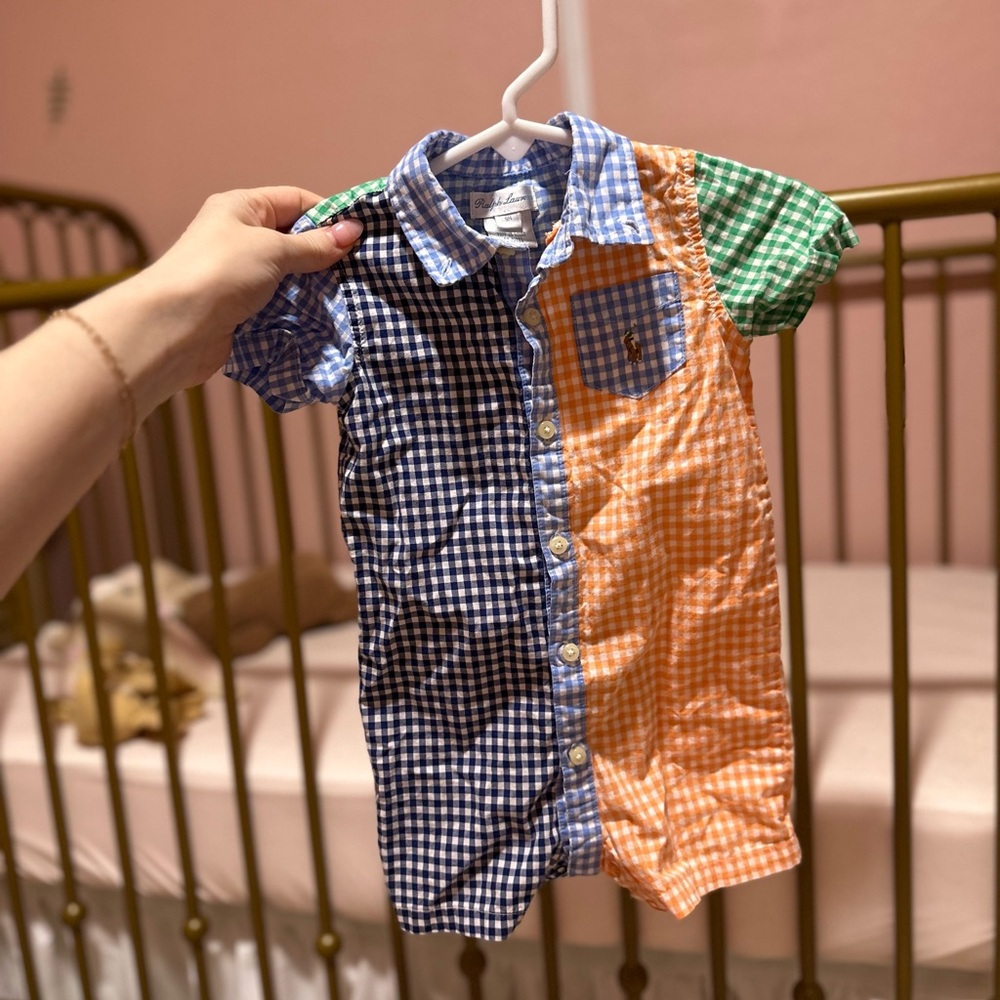 Ralph Lauren baby boy checkered romper 9month